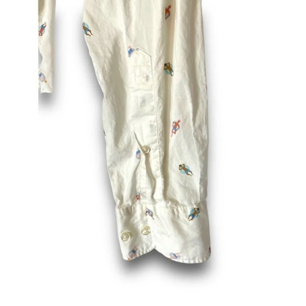 Bonobos Button Up‎ Shirt Mens L white Swim Float Pattern Long Sleeve Slim Fit